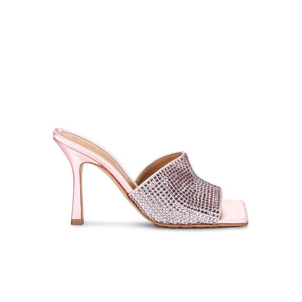 Bottega Veneta Crystal Mule Sandals Embellished Camellia Pink EU 39 US 9 NEW